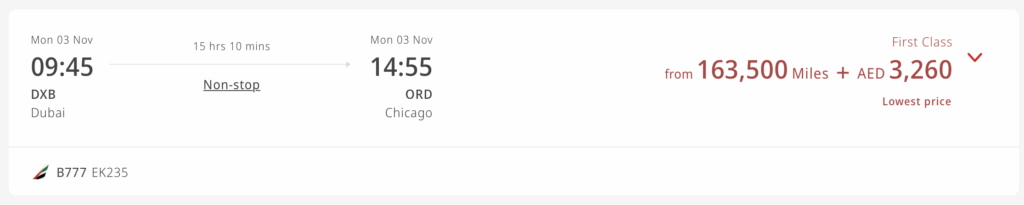 Dubai to Chicago in Emirates First class. 